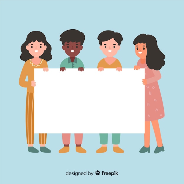 collection of people holding blank banner