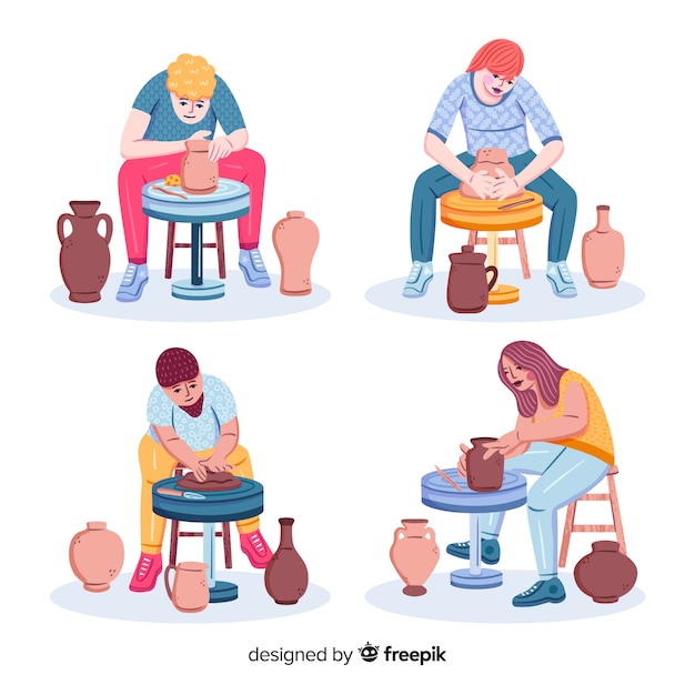 Free vector collection of people making pottery