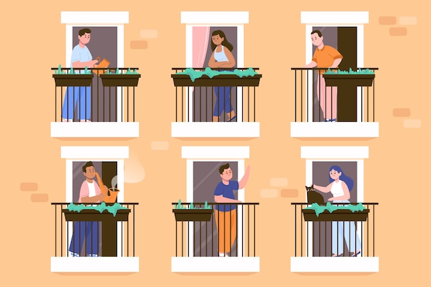 Free vector collection of people staying on their balconies