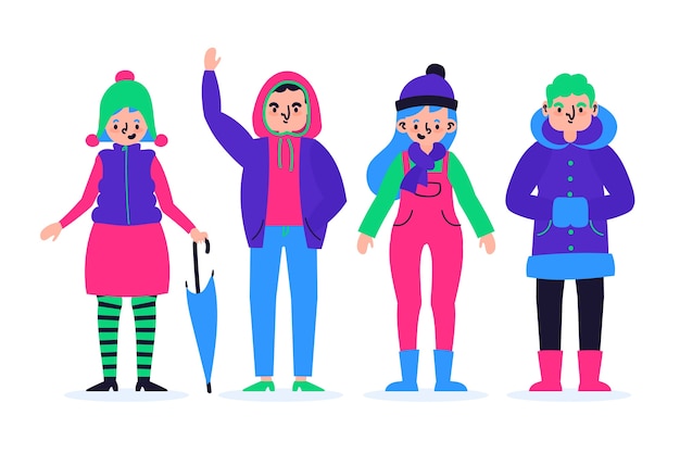 Free vector collection of people wearing winter clothes