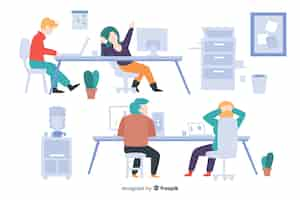 Free vector collection of people working at their desks illustrated