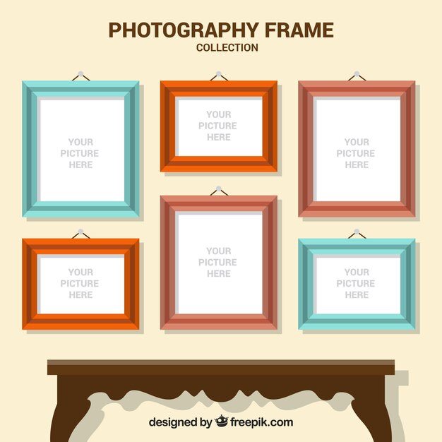 Collection of photograophy frame with a furniture