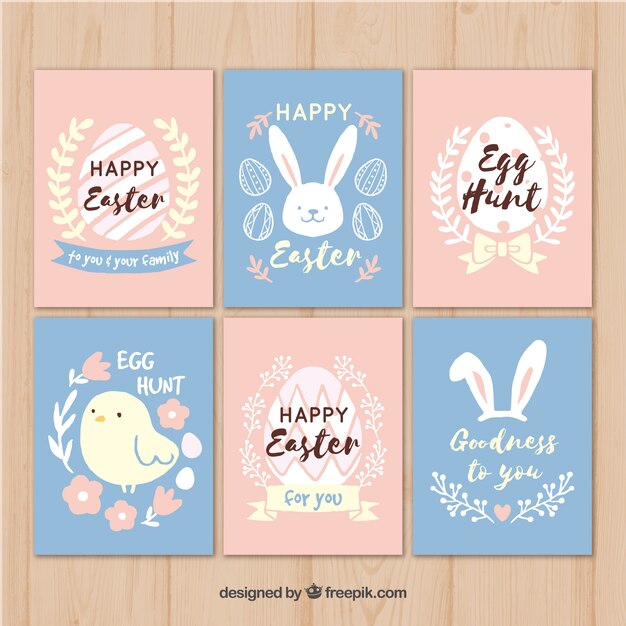 Free vector collection of pink and blue easter cards