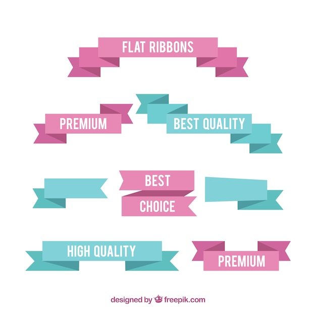 Free vector collection of pink and blue flat ribbon