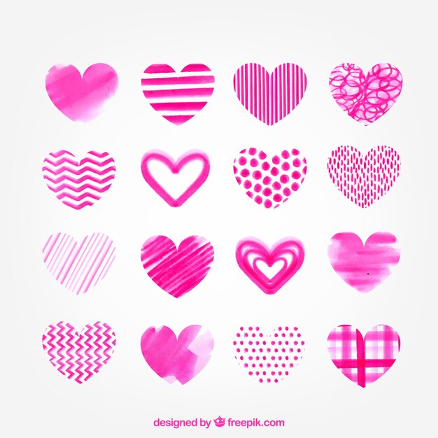Collection of pink watercolor hearts