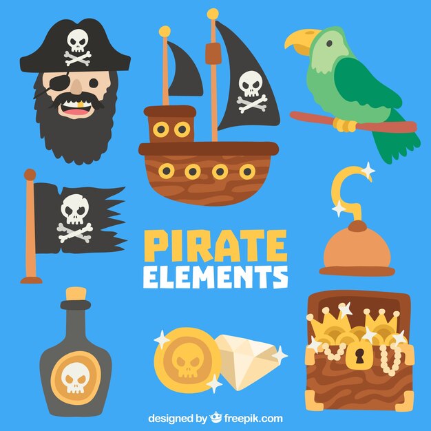 Collection of pirate and parrot with other objects