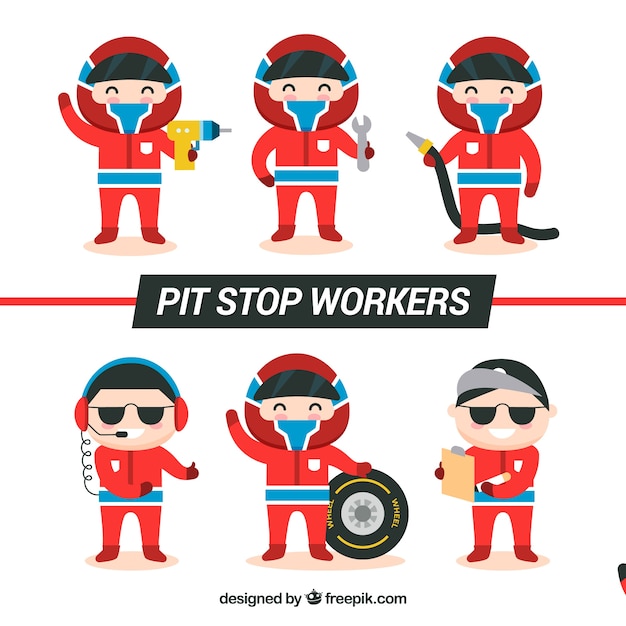 Free vector collection of pit stop workers