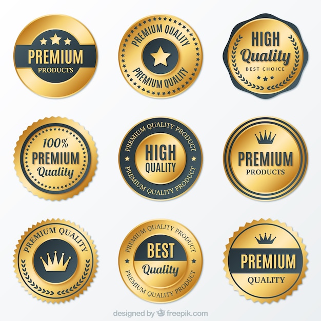 Collection of premium golden round badges