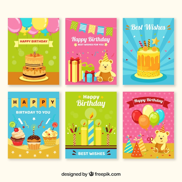 Free vector collection of pretty retro birthday cards