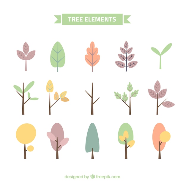 Free vector collection of pretty trees in pastel colors