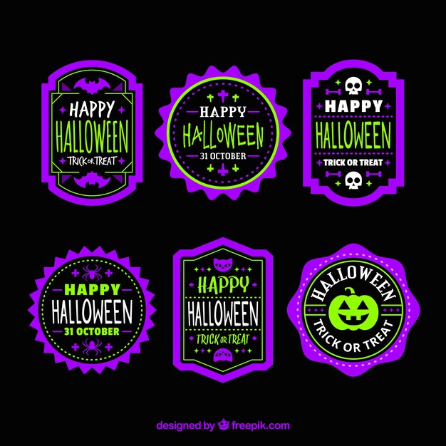Коллекция фиолетовых и зеленых наклеек Хэллоуина
