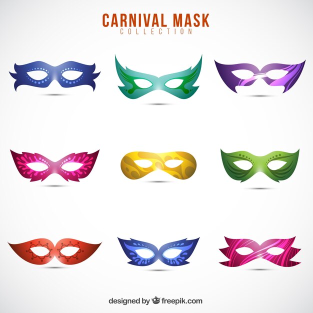 Collection of realistic carnival masks with different designs