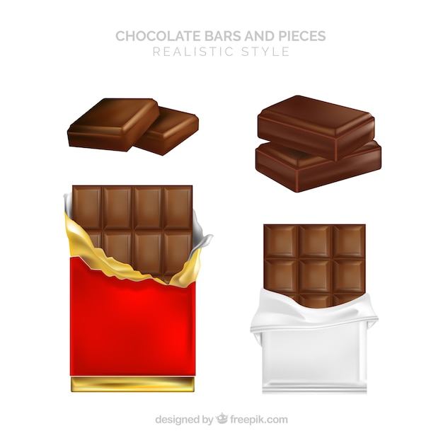Vettore gratuito collezione di tavolette di cioccolato realistiche