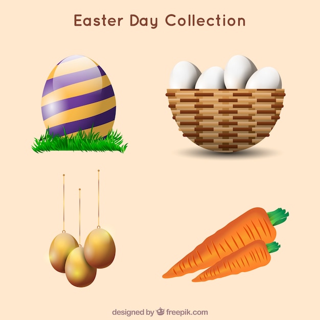 Free vector collection of realistic elements for easter day