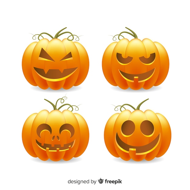 Collection of realistic halloween pumpkins