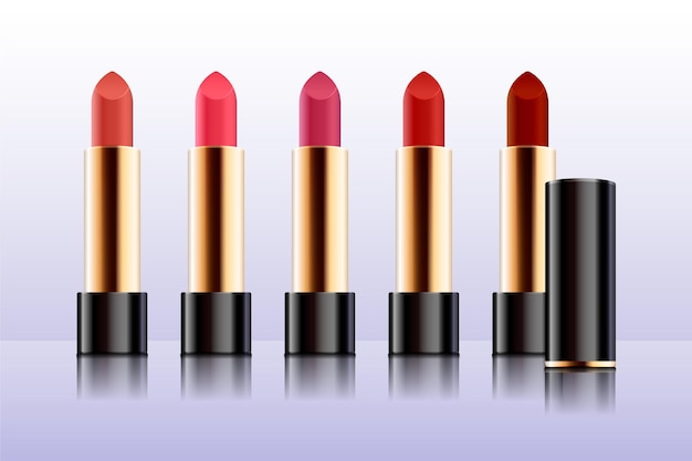 Collection of realistic lipsticks with different colors