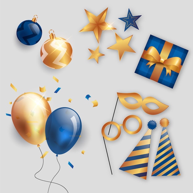 Free vector collection of realistic new year party elements