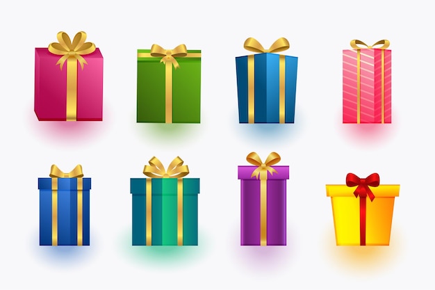 Free vector collection of realistic present gift boxes for chrismtas or birthday