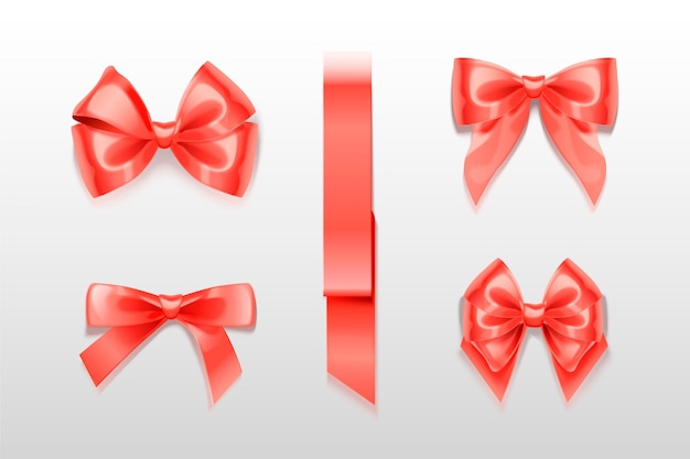 Collection of realistic ribbons and bows