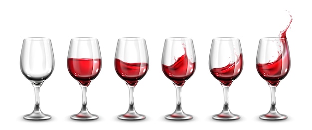 Collection of realistic wine glasses