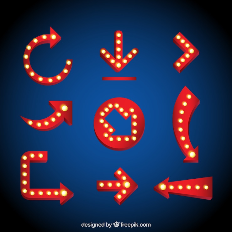 Free Vector collection of red arrows with light bulbs