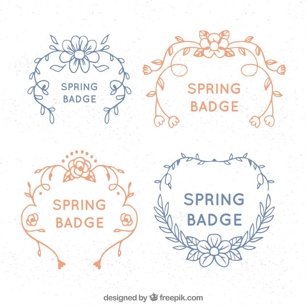 Collection of red and blue spring labels