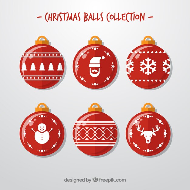 Коллекция красного рождественского шара в плоском дизайне