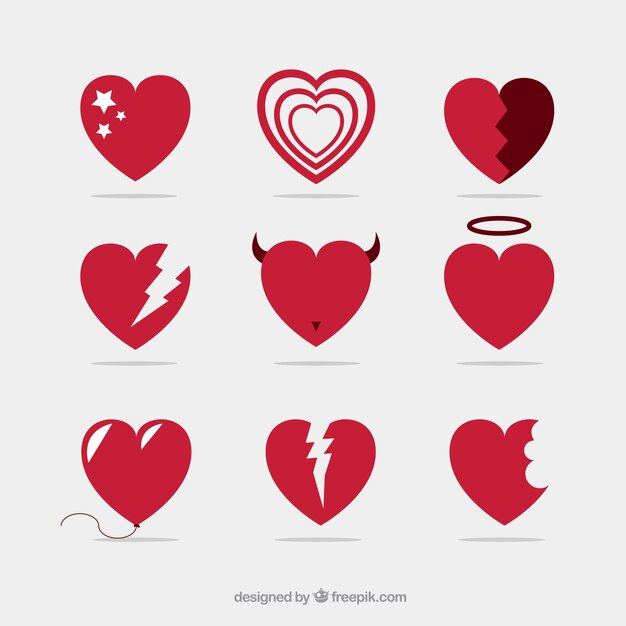 Collection of red heart icons