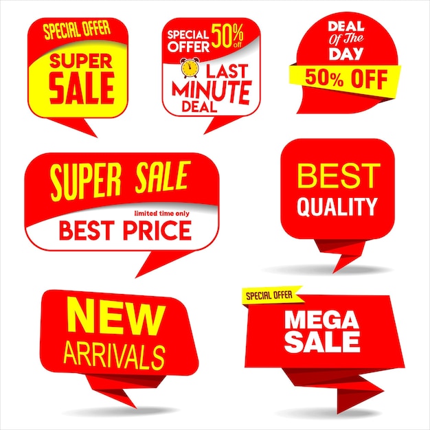 Collection of red sale stickers and tags