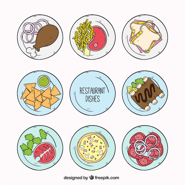 Free vector collection of restaurant dishes, hand drawn