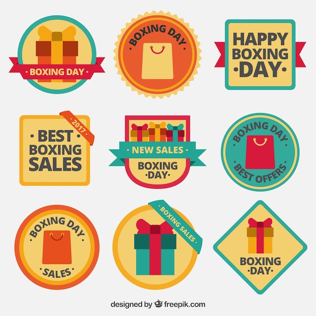 Free vector collection of retro boxing day stickers