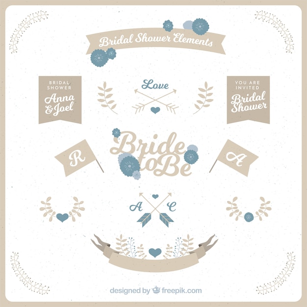 Collection of retro bridal shower elements