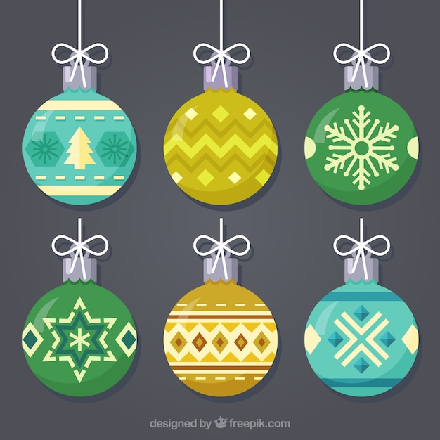 Collection of retro christmas balls in flat design