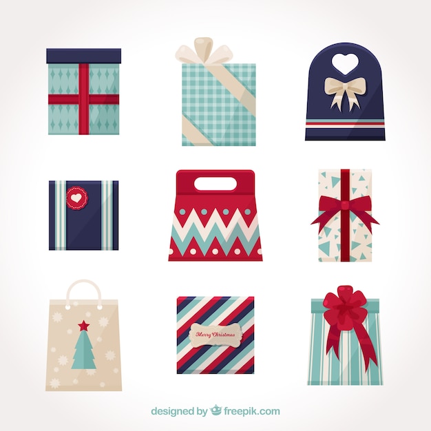 Collection of retro christmas gifts in flat design