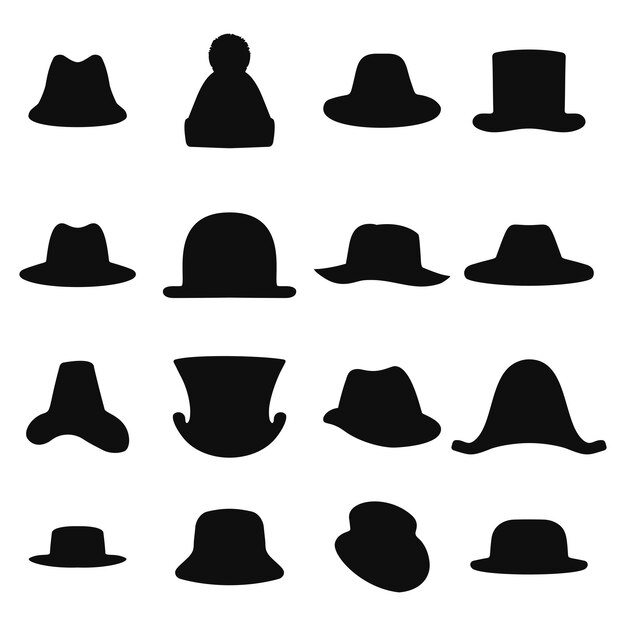 レトロな帽子のシルエットのコレクション白で隔離シルクハットベクトルイラスト