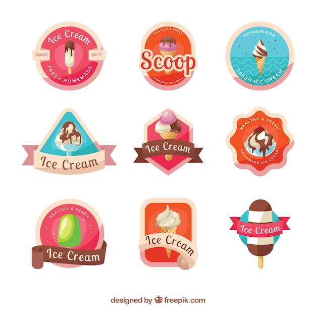 Free vector collection of retro ice cream stickers