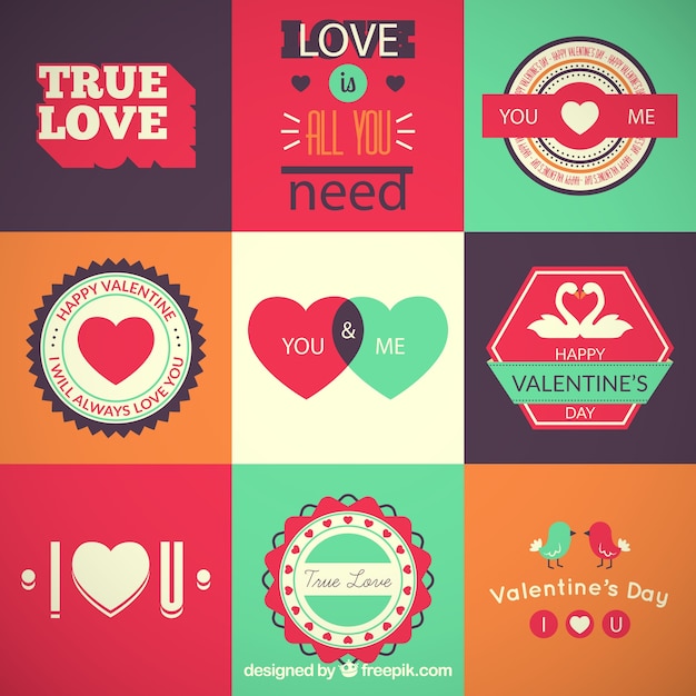 Free vector collection of retro valentines day labels