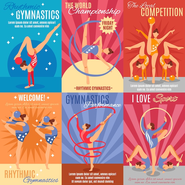 Vettore gratuito collezione di poster di ginnastica ritmica