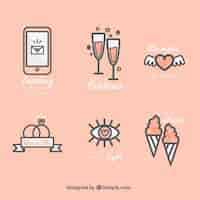 Free vector collection of romantic elements in linear style