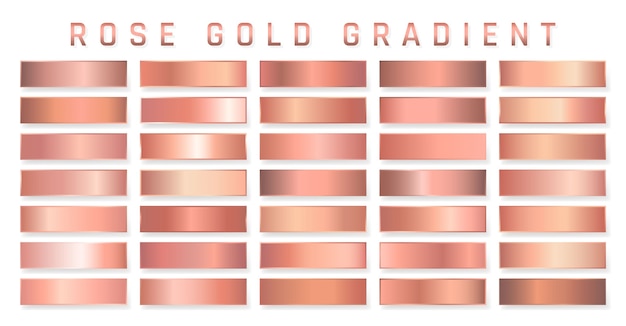 Collection of rose gold metallic gradient. brilliant plates with golden effect.