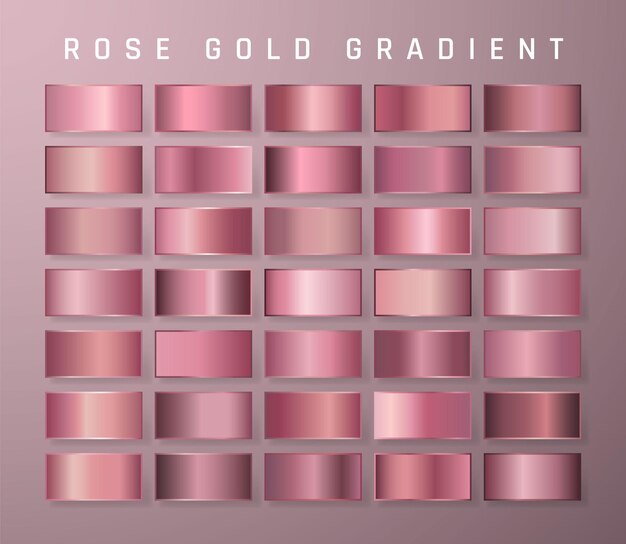 Collection of rose gold metallic gradient. brilliant plates with golden effect.