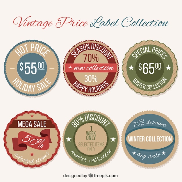 Free vector collection of round labels with vintage style