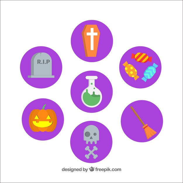 Free Vector collection of round lilac stickers for halloween