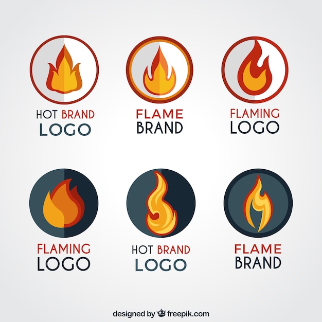 Free vector collection of round logos with flames