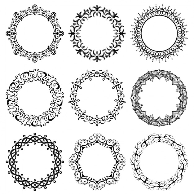 Raccolta di cornici d'epoca vettore rotonda