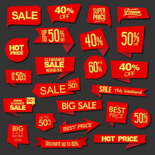 Collection of sale red badges design illustration