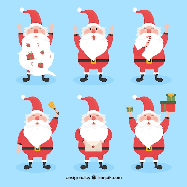 Collection of santa claus in flat design