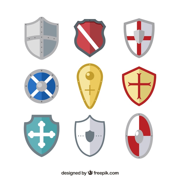 Collection of shields in flat design