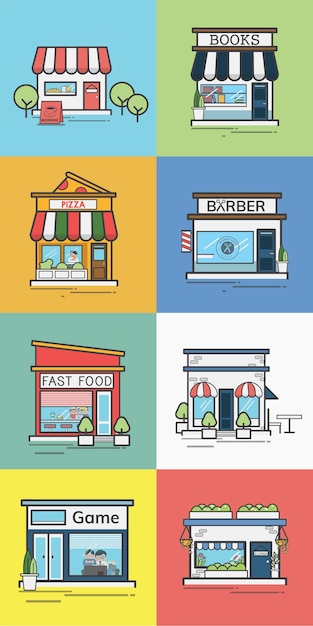 Free vector collection of shops and stores