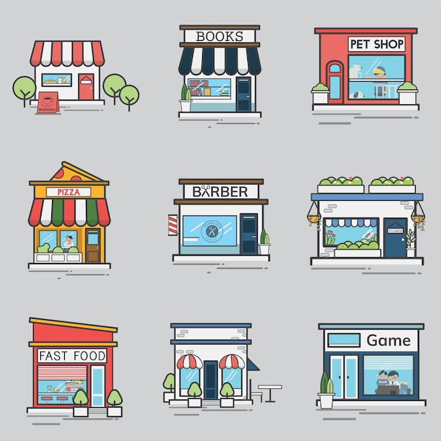 Free vector collection of shops and stores